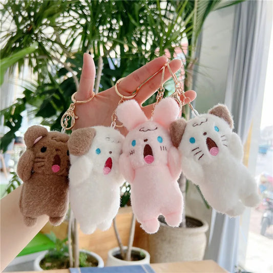 1 Pcs Plush Keychain Cute Doll Refueling Dog Rabbit Small Pendant Random Style Plush Doll