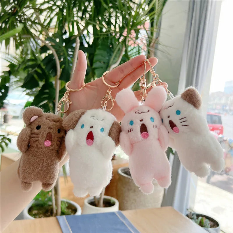 1 Pcs Plush Keychain Cute Doll Refueling Dog Rabbit Small Pendant Random Style Plush Doll