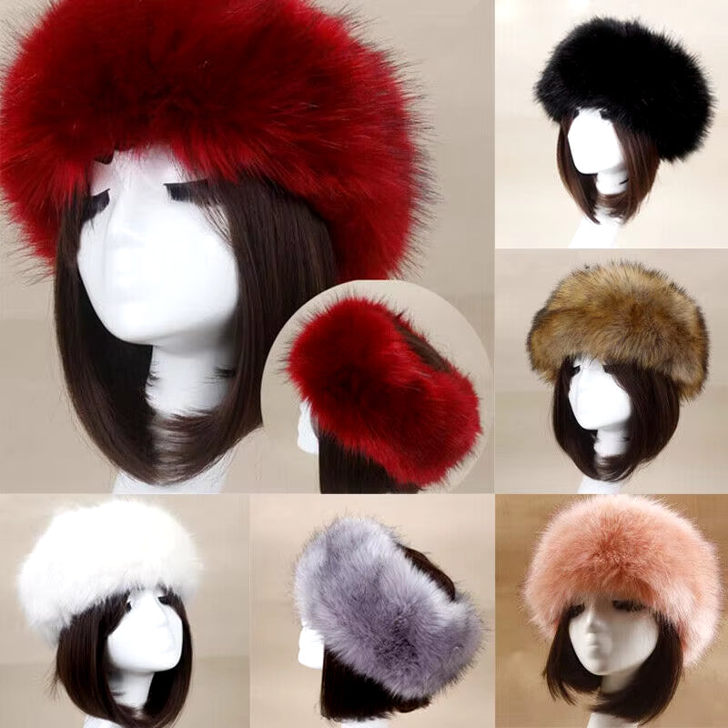 Winter Thick Furry Hairband Fluffy Russian Faux Fur Women Girl Fur Headband Hat Winter Outdoor Earwarmer Ski Hats Hot