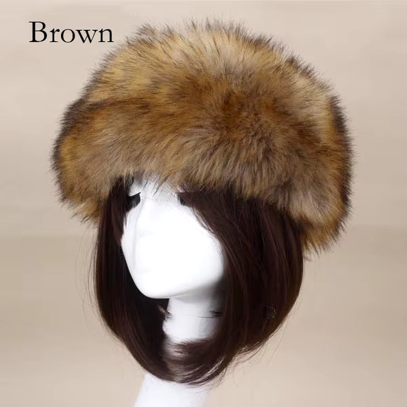 Winter Thick Furry Hairband Fluffy Russian Faux Fur Women Girl Fur Headband Hat Winter Outdoor Earwarmer Ski Hats Hot