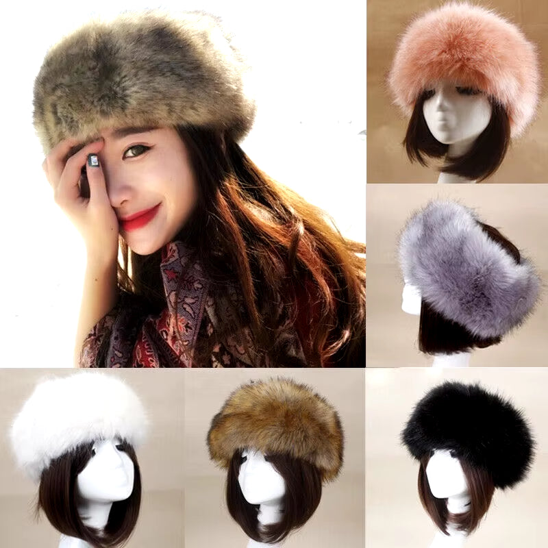 Winter Thick Furry Hairband Fluffy Russian Faux Fur Women Girl Fur Headband Hat Winter Outdoor Earwarmer Ski Hats Hot