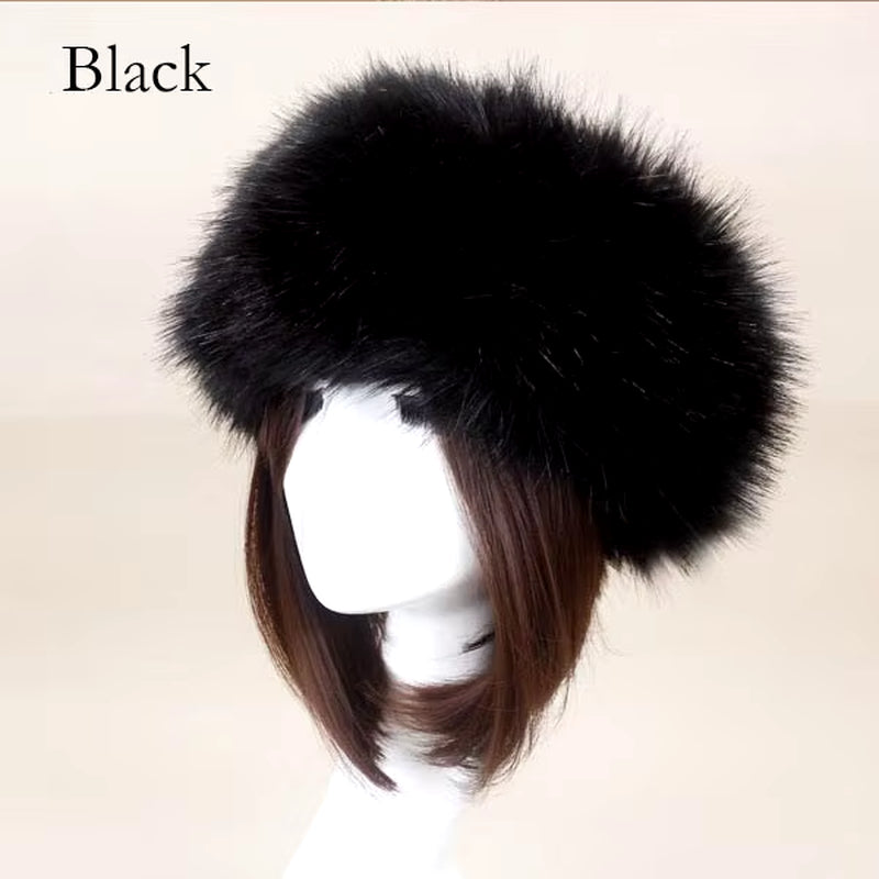 Winter Thick Furry Hairband Fluffy Russian Faux Fur Women Girl Fur Headband Hat Winter Outdoor Earwarmer Ski Hats Hot