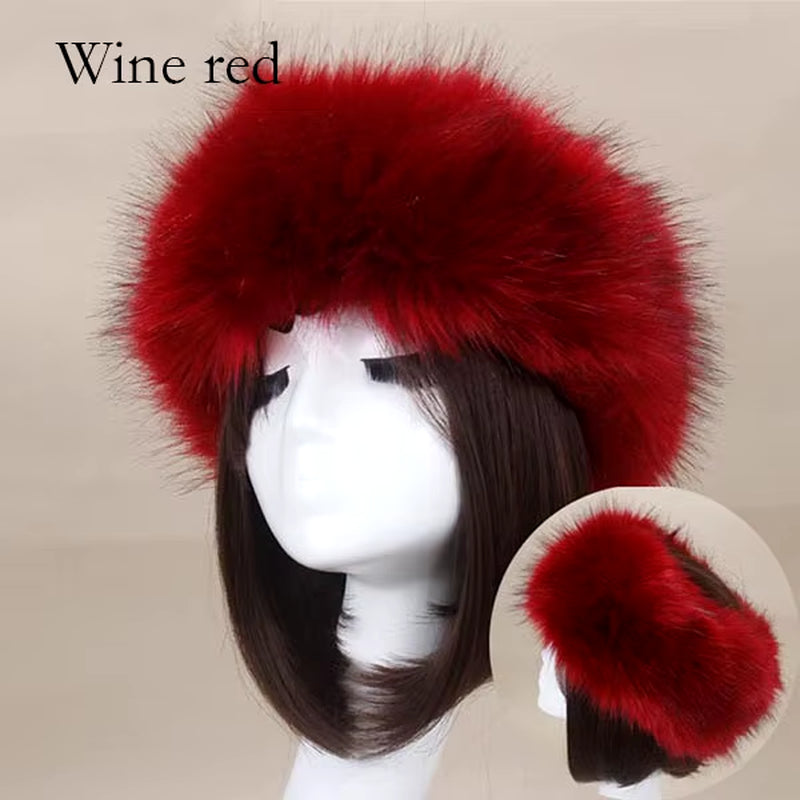 Winter Thick Furry Hairband Fluffy Russian Faux Fur Women Girl Fur Headband Hat Winter Outdoor Earwarmer Ski Hats Hot